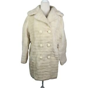 Vintage 60s Cream Faux Fur Double-Breasted Coat L